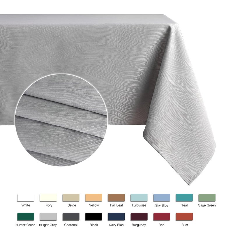 maxmill Jacquard Table Cloth Waving Pattern Water Resistant Wrinkle Resistance Heavy Weight Soft Tablecloth for Kitchen Dinning Tabletop Decoration Oblong 60 x 140 Inch Light Grey - Image 2
